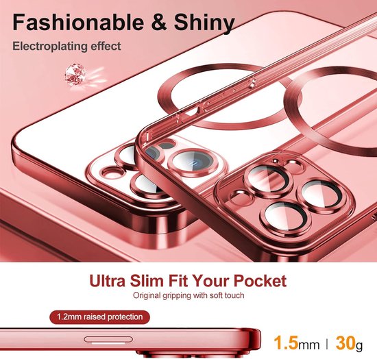 iPhone 15 Pro Hoesjes – Magnetische Clear Siliconen Backcover – Camera Lens Protector – MagSafe – Rood-Ilumina Benelux