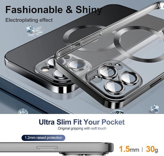 iPhone 15 Pro Hoesjes – Magnetische Clear Siliconen Backcover – Camera Lens Protector – MagSafe – Zwart-Ilumina Benelux