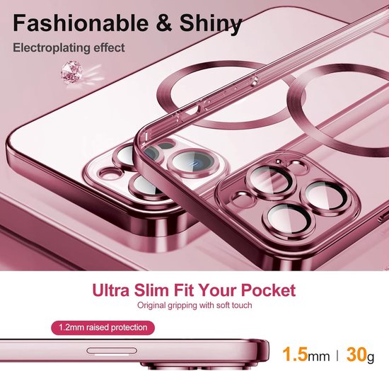 iPhone 13 Pro Max Hoesjes – Magnetische Clear Siliconen Backcover – Camera Lens Protector – MagSafe – Roségoud-Ilumina Benelux