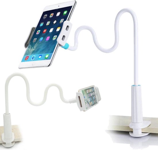 Tablethouder bureau – Universele Telefoonhouder – 360° Draaibare arm – Klembevestiging – Wit-Tablethouder-Ilumina Benelux