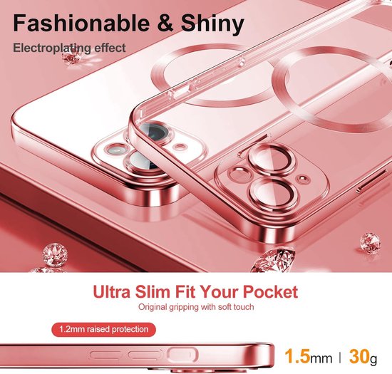 iPhone 15 Plus Hoesjes – Magnetische Clear Siliconen Backcover – Camera Lens Protector – MagSafe – Rood-Ilumina Benelux
