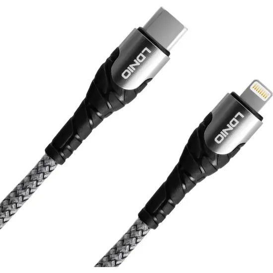 LDNIO LC112 USB-C naar Lightning Kabel – 2 Meter – 30W Fast Charging Touw Kabel – Grijs-Ilumina Benelux