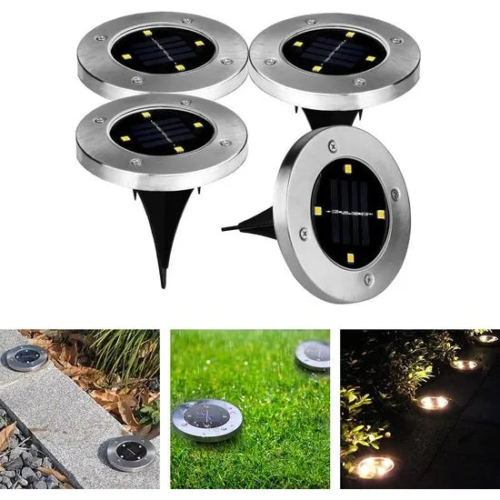 Solar Grondspots LED – Tuinverlichting op Zonne-Energie – Warm Wit – IP65 Waterdicht – Met Schemersensor – Set van 4-Ilumina Benelux