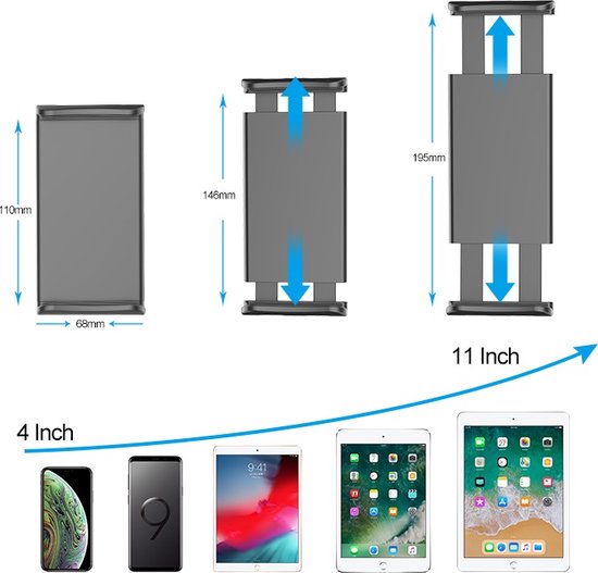 Tablet en Smartphonehouder Auto – Verstelbare Bekerhouder Telefoonhouder – 360° Draaibare iPad Houder – Geschikt voor iPad, Samsung Galaxy, iPhone – Voor Auto & Vrachtwagen