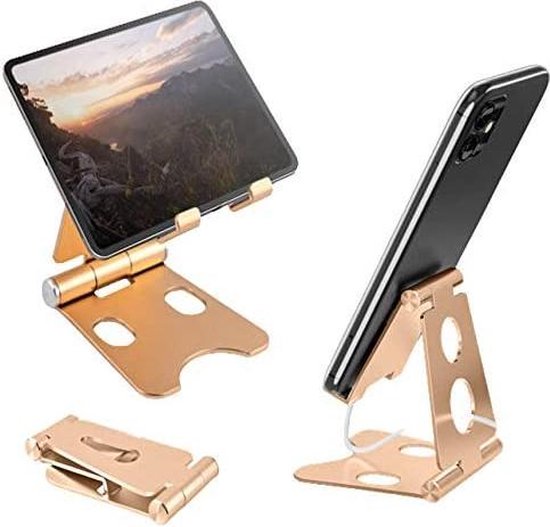 Bureau houder Tablet & Telefoon Vouwbaar Standaard - Tafel Telefoon Steun Universeel - Goud