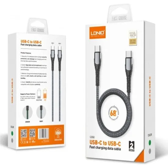 LDNIO LC102 USB-C naar USB-C Kabel – 2 Meter – 65W PD Fast Charge Datakabel – Zwart-Ilumina Benelux