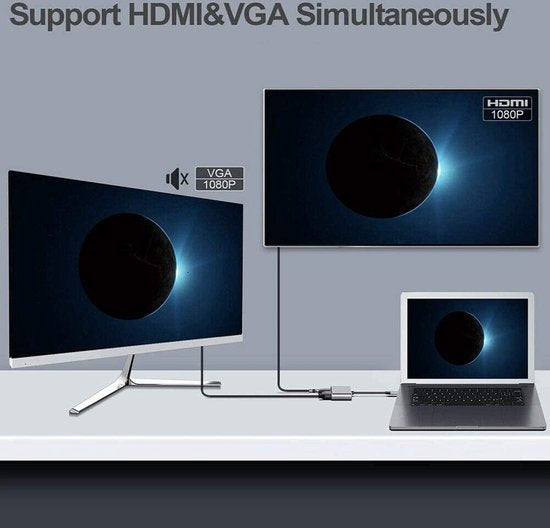 USB-C naar HDMI VGA Adapter – 4-in-1 Multipoort Hub – HDMI 4K VGA 1080P USB 3.0 – 87W PD Snelladen – Zwart-Ilumina Benelux