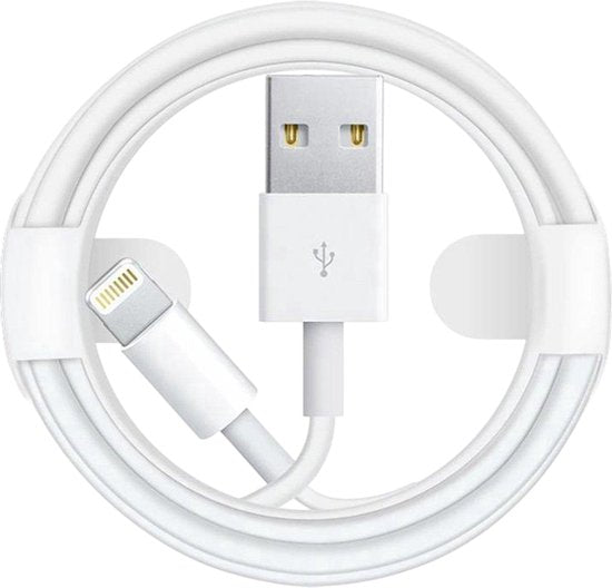USB A naar Geschikt voor: USB Lightning Kabel - 1 Meter Oplaadkabel 1x - Geschikt voor: Apple iPhone 5, 5S, 6,7,8,X,XS,XR,11,12,13,14,Mini,Pro Max & iPad Air 1/2, 2017/2018, 10.2 - - Wit