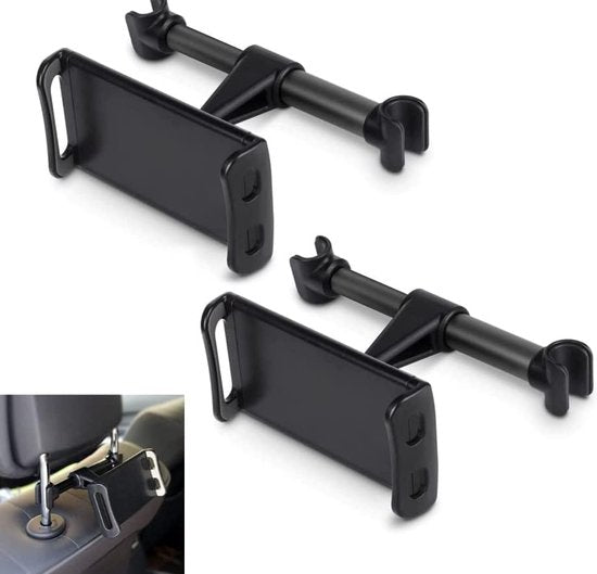 Tablet Hoofdsteun Houder Auto | Auto Tablethouder en Telefoonhouder voor Kinderen - Geschikt voor Apple iPad / iPhone / Samsung Gaalxy Tab etc. - zwart - Set van 2