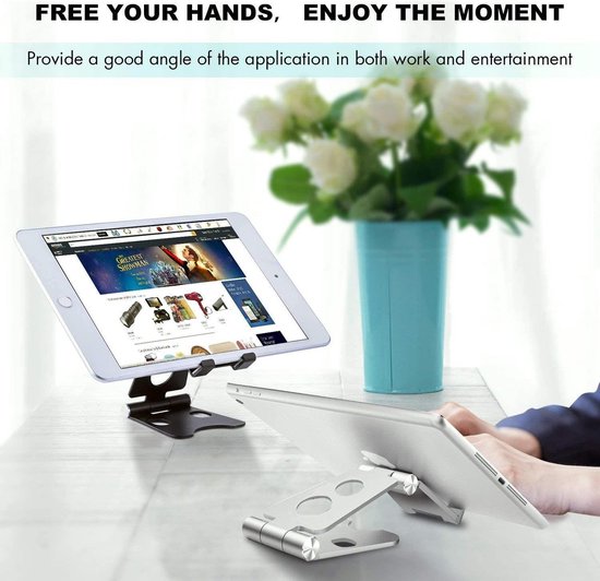 2-Pack Telefoonhouder Bureau – Aluminium Verstelbare Telefoonstandaard – 270° Opvouwbaar – Anti-slip – Voor Smartphone & Tablet 4~10 inch – Geschikt voor: iPhone, Samsung, iPad, Huawei