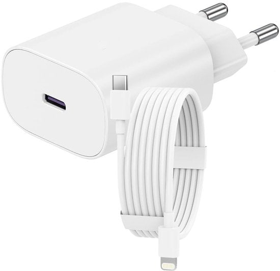 Oplader – Geschikt voor iPhone 14/13/12/11/XR/XS/XS Max/8 – USB-C Snellader 25W + 3M Kabel-Oplader-Ilumina Benelux