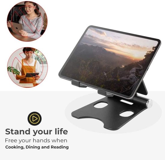 Verstelbare Telefoon & Tablet Bureauhouder – 4 t/m 10 inch – Aluminium – Inklapbaar – Antislip – Universele Opvouwbare Standaard – Geschikt voor iPad, Samsung, iPhone – Zwart