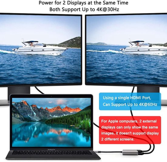 USB-C Docking Station – 4-in-1 Hub – 2x HDMI 4K 60Hz Dual Monitor – USB 3.0 – Zwart-Ilumina Benelux