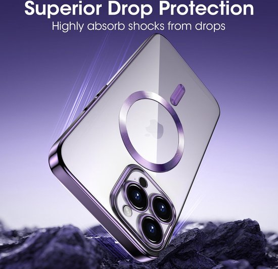 iPhone 13 Hoesjes – Magnetische Transparante Siliconen Backcover – Camera Lens Protector – MagSafe – Paars-Ilumina Benelux