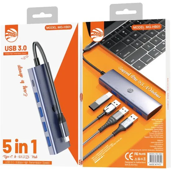 USB-C Hub – 4x USB 3.0 – USB-C Doorvoer – 5Gbps-Ilumina Benelux