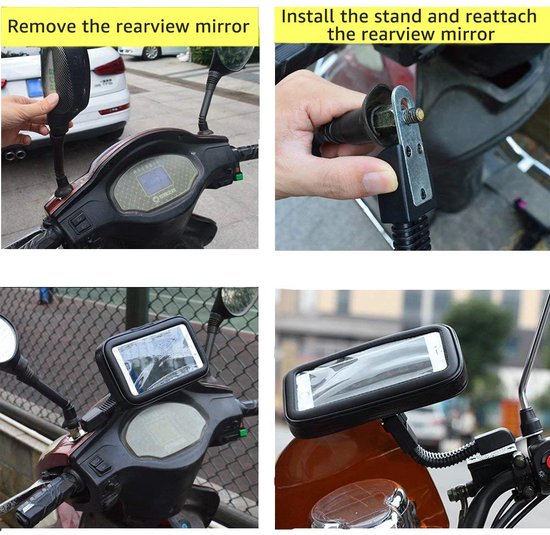 Telefoonhouder motor – Windscherm & spiegelklem – 360° draaibaar – Universeel 3.5-6.7 inch – Zwart-Ilumina Benelux