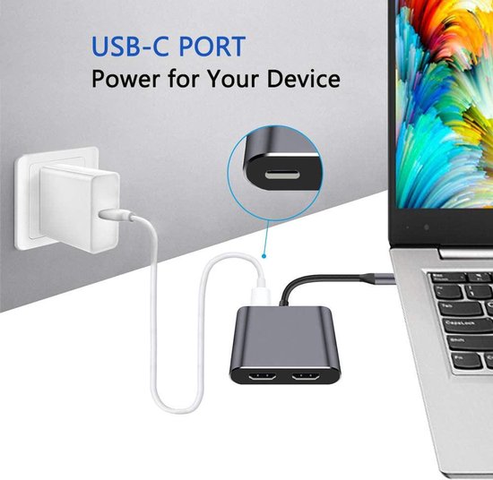 USB-C Docking Station – 4-in-1 Hub – 2x HDMI 4K 60Hz Dual Monitor – USB 3.0 – Zwart-Ilumina Benelux