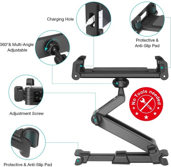 Tablethouder auto – Hoofdsteun montage – Voor telefoon & tablet 5-12.9 inch – Achterbank kinderen – Zwart-Ilumina Benelux