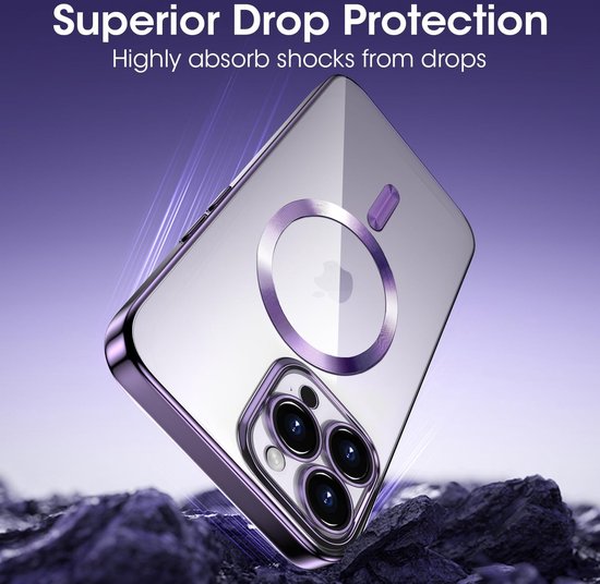 iPhone 15 Hoesjes – Magnetische Clear Siliconen Backcover – Camera Lens Protector – MagSafe – Paars-Ilumina Benelux