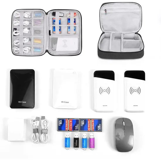 Elektronische Organizer Tas – Kabel Organizer – Accessoiretas voor Tablet, Opladers, Powerbank, Externe Harde Schijf, USB-Kabels & Geheugenkaarten – Grijs-Ilumina Benelux