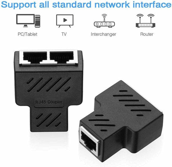 RJ45 Ethernet Splitter Adapter – 1 naar 2 Netwerkverdeler – Niet gelijktijdig – Compact & Duurzaam – Zwart-Ilumina Benelux