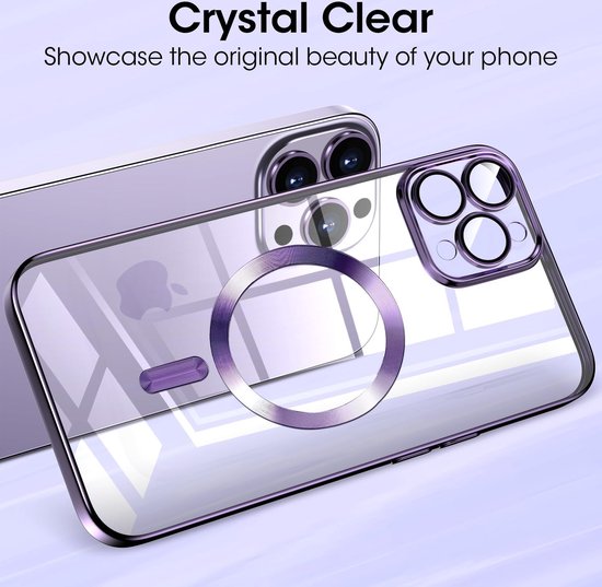 iPhone 15 Hoesjes – Magnetische Clear Siliconen Backcover – Camera Lens Protector – MagSafe – Paars-Ilumina Benelux