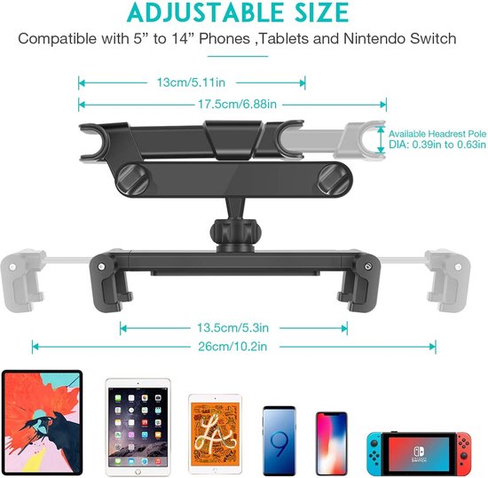 Tablethouder auto – Hoofdsteun montage – Voor telefoon & tablet 5-12.9 inch – Achterbank kinderen – Zwart-Ilumina Benelux