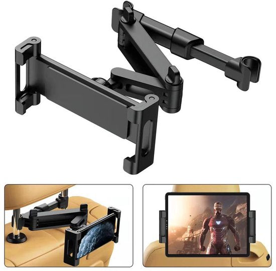 Tablethouder auto – Hoofdsteun montage – Verstelbare arm – Universeel voor iPad & telefoon – Zwart-Ilumina Benelux