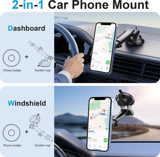 Telefoonhouder auto – Magnetisch voorruit & dashboard – 360° draaibaar – MagSafe compatibel – Ultra strong grip – Zwart-Ilumina Benelux