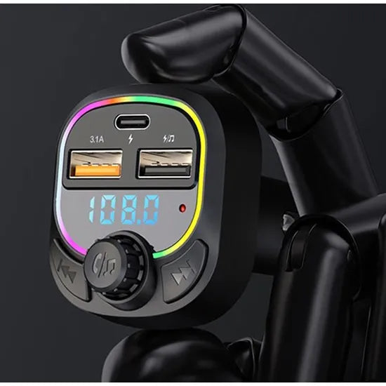 Bluetooth FM Transmitter Auto - Handsfree Bellen - Bluetooth 5.0 - USB-C & 2x USB-A Snelladen - RGB Verlichting - Geschikt voor iPhone & Android-Ilumina Benelux