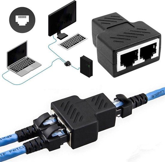Ethernet Splitter Adapter RJ45 – 2 Poorten – Netwerkkabel Verdeler – UTP/FTP/ISDN – Zwart-Ilumina Benelux