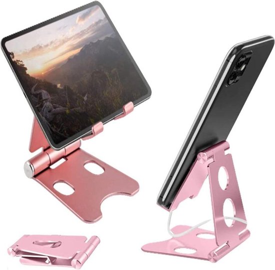 Tablethouder bureau – Vouwbare standaard – Universeel voor tablet & telefoon – Antislip – Roze-Ilumina Benelux