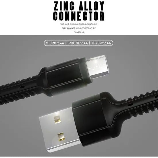 LDNIO LS63 USB-A naar USB-C Kabel – 1 Meter – 2.4A Fast Charging Nylon Kabel – Rood-Ilumina Benelux