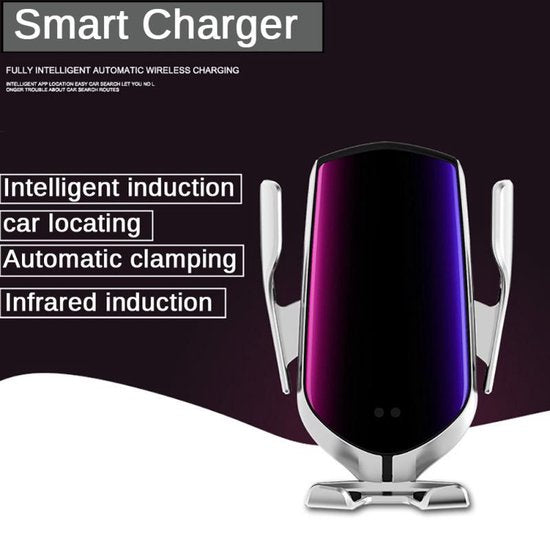 Telefoonhouder auto – Draadloze Autolader Qi 10W – Ventilatierooster – Automatische Klem – Snelladen – Zilver-Telefoonhouders-Ilumina Benelux
