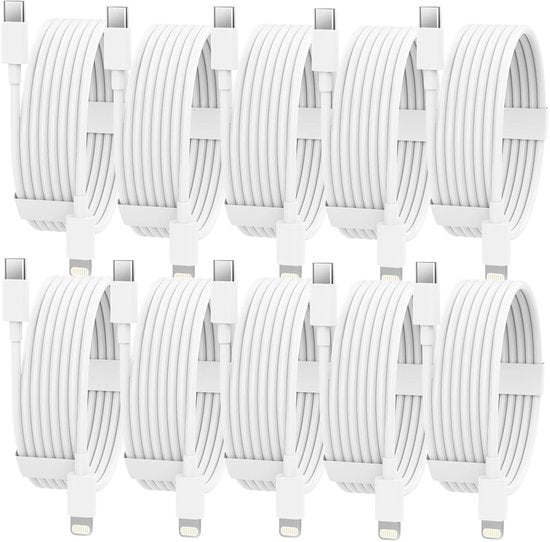 USB-C naar Lightning Oplaadkabel 3m 10-Pack – Geschikt voor iPhone & iPad – Snelladen – Wit-USB-Kabels-Ilumina Benelux