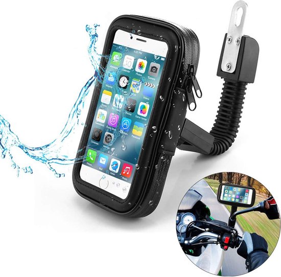 Telefoonhouder motor – Windscherm & spiegelklem – 360° draaibaar – Universeel 3.5-6.7 inch – Zwart-Ilumina Benelux