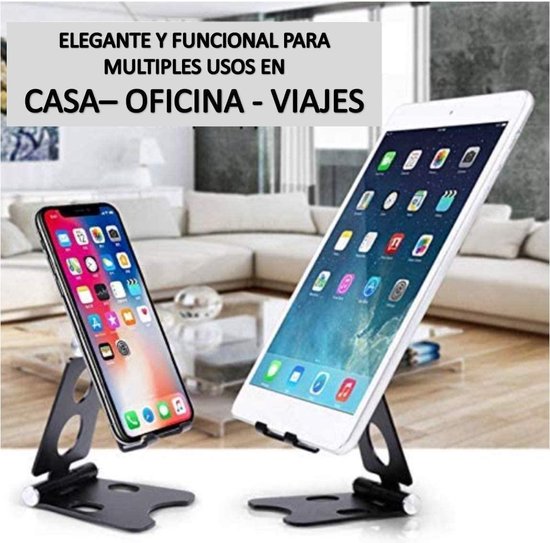 Verstelbare Telefoon & Tablet Bureauhouder – 4 t/m 10 inch – Aluminium – Inklapbaar – Antislip – Universele Opvouwbare Standaard – Geschikt voor iPad, Samsung, iPhone – Zwart