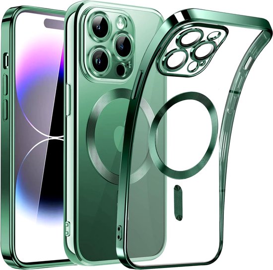 iPhone 14 Pro Hoesjes – Magnetische Clear Siliconen Backcover – Camera Lens Protector – MagSafe – Groen-Ilumina Benelux