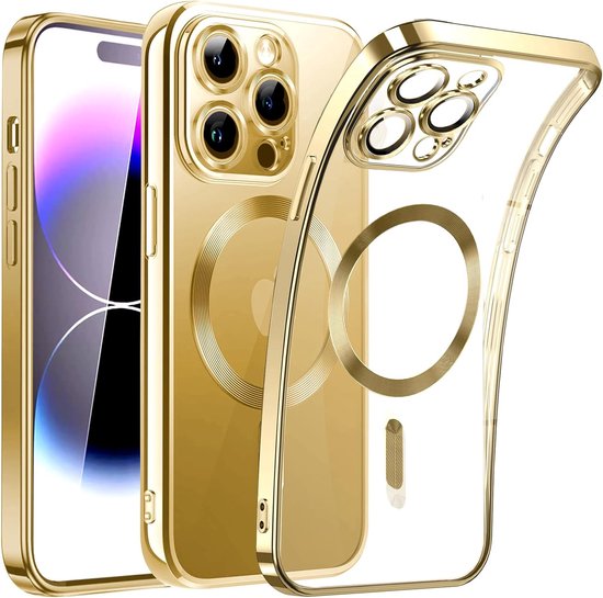 iPhone 14 Pro Max Hoesjes – Magnetische Clear Siliconen Backcover – Camera Lens Protector – MagSafe – Goud-Ilumina Benelux