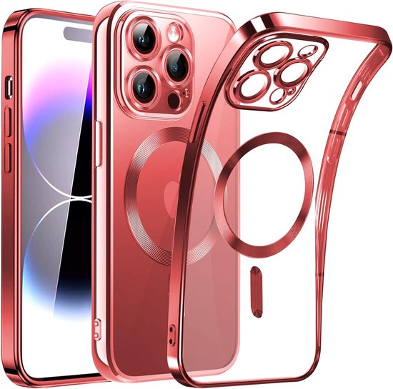 iPhone 13 Pro Max Hoesjes – Magnetische Clear Siliconen Backcover – Camera Lens Protector – MagSafe – Rood-Ilumina Benelux