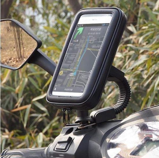 Telefoonhouder motor & fiets – Waterdichte tas – 360° draaibaar – Zonder gereedschap – Voor stuur scooter & brommer – Zwart-Ilumina Benelux