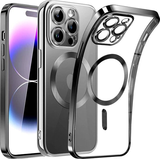 iPhone 13 Pro Hoesjes – Magnetische Clear Siliconen Backcover – Camera Lens Protector – MagSafe – Zwart-Ilumina Benelux