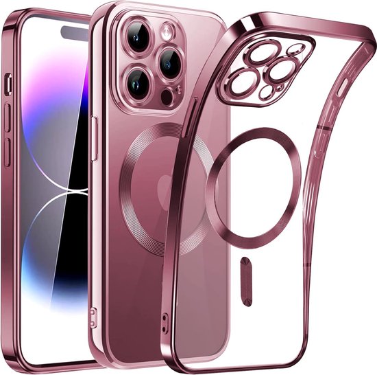 iPhone 13 Pro Max Hoesjes – Magnetische Clear Siliconen Backcover – Camera Lens Protector – MagSafe – Roségoud-Ilumina Benelux