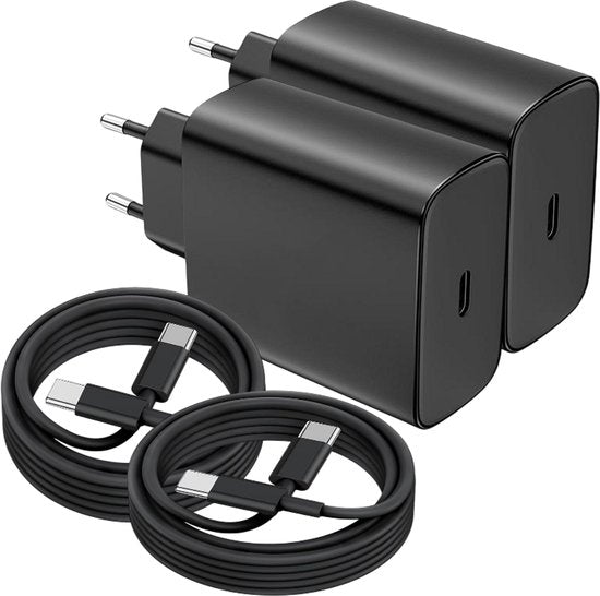USB-C Oplader 45W + USB-C kabel 2m 2-Pack – Snellader – Geschikt voor iPhone 15/16 & Samsung Galaxy S25/S24-Oplader-Ilumina Benelux