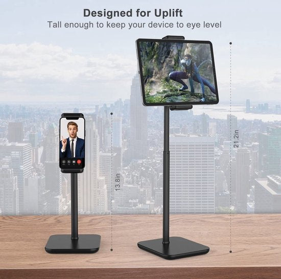 Tablethouder bureau – Universele standaard tablet & smartphone – Hoogte verstelbaar – 360° draaibaar – 4,7-12,9 inch – Zwart