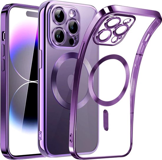 iPhone 13 Pro Max Hoesjes – Magnetische Clear Siliconen Backcover – Camera Lens Protector – MagSafe – Paars-Ilumina Benelux