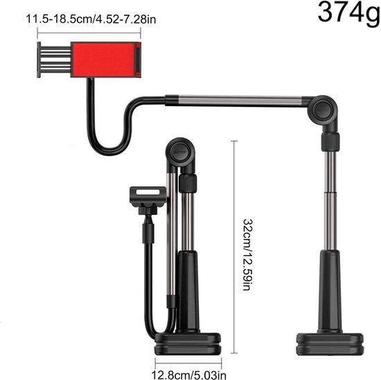 Tablethouder bureau – Universele zwanenhals lazy arm – 360° draaibaar – Klem voor tafel/bed – Aluminium Zilver
