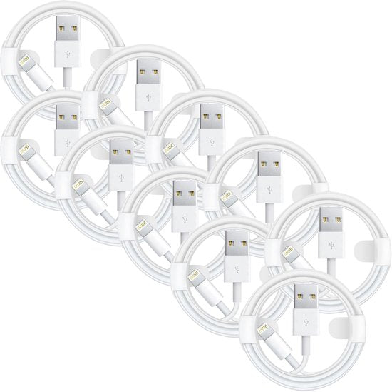Lightning Oplaadkabel – Geschikt voor iPhone & iPad – USB-A – 1,5 Meter – 10-Pack – Wit-USB-Kabels-Ilumina Benelux