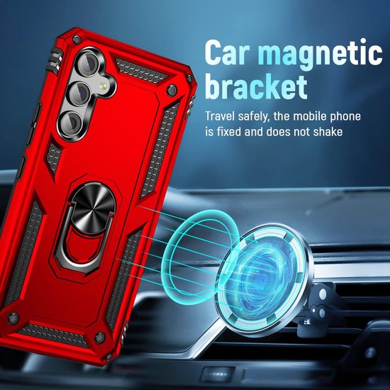 Anti-Shock Hybrid Ring Armor Hoesje Geschikt voor: Samsung Galaxy S24 / Samsung Galaxy S25 - Rood