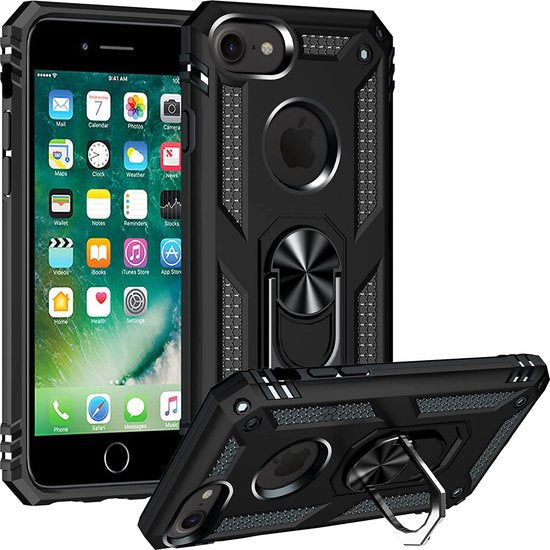 iPhone 7/8 Hoesjes – Anti-Shock Hybride Ring Armor Backcover – Schokbestendig – Zwart-Ilumina Benelux